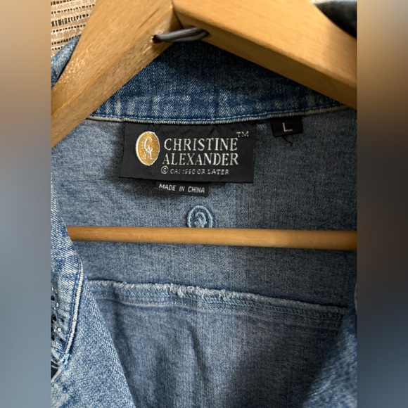 Christine Alexander Rhinestone Bling Blue Denim Jean Jacket Women Size Large - Picture 6 of 13